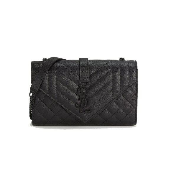 SAINT LAURENT Grain De Poudre Textured Mixed Matelasse Triquilt Small Monogram S - Picture 1 of 15